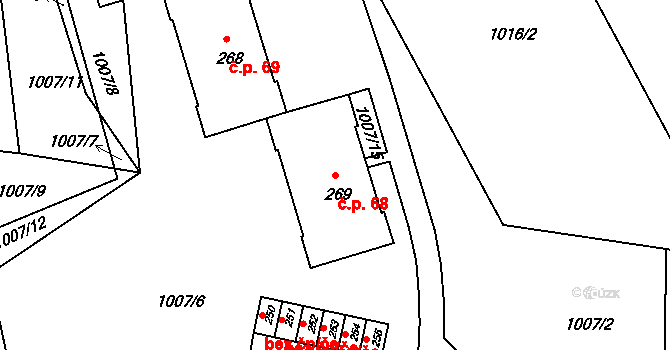 Všelibice 68 na parcele st. 269 v KÚ Všelibice, Katastrální mapa