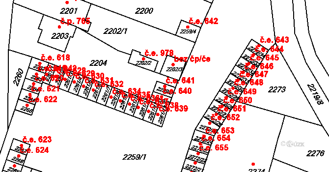 Kuřim 641 na parcele st. 2259/3 v KÚ Kuřim, Katastrální mapa