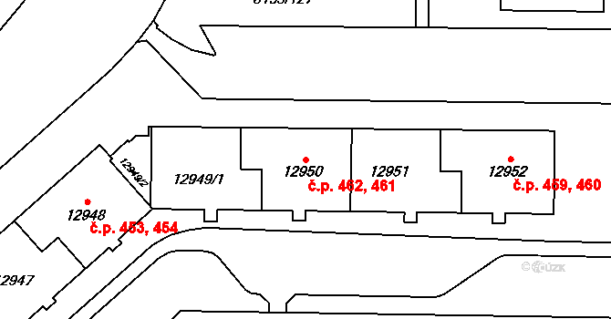 Doudlevce 461,462, Plzeň na parcele st. 12949/1 v KÚ Plzeň, Katastrální mapa