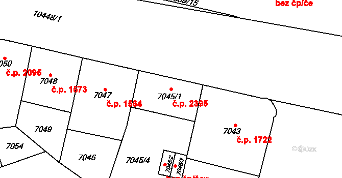 Jižní Předměstí 2395, Plzeň na parcele st. 7045/1 v KÚ Plzeň, Katastrální mapa