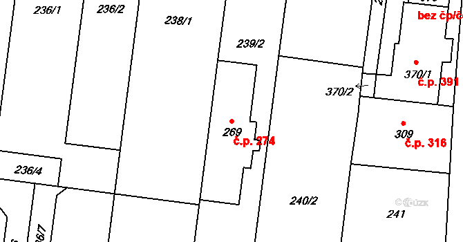Čechovice 274, Prostějov na parcele st. 269 v KÚ Čechovice u Prostějova, Katastrální mapa