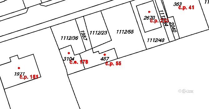 Hamrníky 55, Mariánské Lázně na parcele st. 487 v KÚ Úšovice, Katastrální mapa