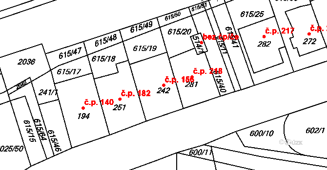 Louky 156, Zlín na parcele st. 242 v KÚ Louky nad Dřevnicí, Katastrální mapa