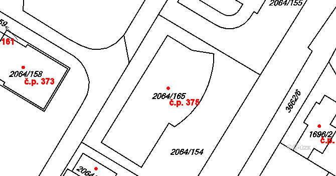 Brňany 375, Vyškov na parcele st. 2064/165 v KÚ Vyškov, Katastrální mapa