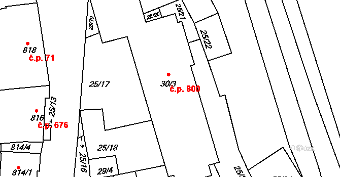Buchlovice 799 na parcele st. 30/5 v KÚ Buchlovice, Katastrální mapa