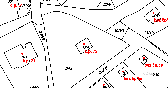 Drmaly 72, Vysoká Pec na parcele st. 154 v KÚ Drmaly, Katastrální mapa