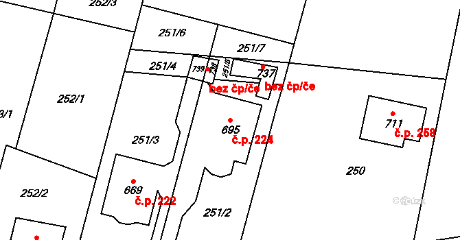 Třebenice 224 na parcele st. 695 v KÚ Třebenice, Katastrální mapa