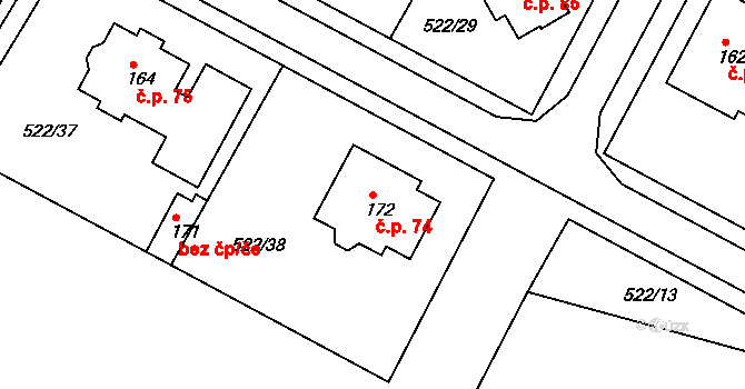 Stéblová 74 na parcele st. 172 v KÚ Stéblová, Katastrální mapa