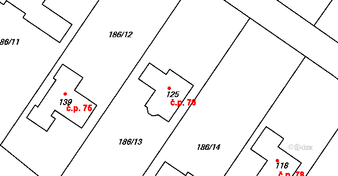 Horní Žďár 76, Jindřichův Hradec na parcele st. 125 v KÚ Horní Žďár u Jindřichova Hradce, Katastrální mapa
