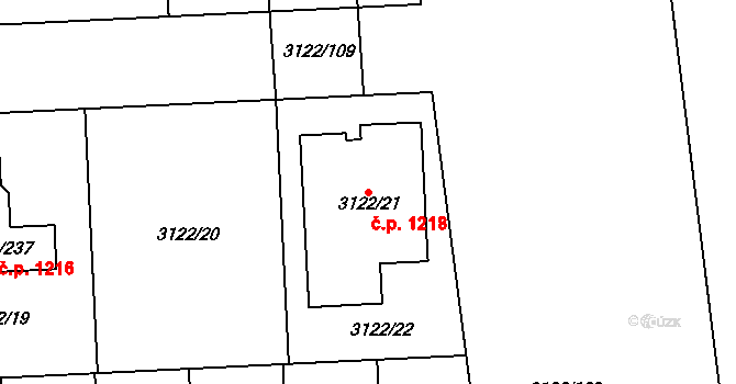 Pohořelice 1218 na parcele st. 3122/21 v KÚ Pohořelice nad Jihlavou, Katastrální mapa