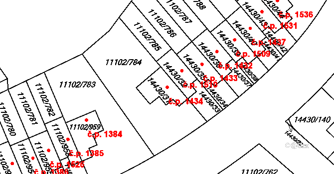 Severní Předměstí 1434, Plzeň na parcele st. 14430/31 v KÚ Plzeň, Katastrální mapa