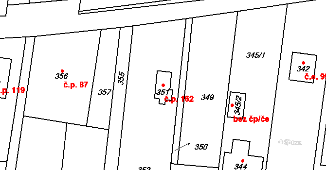 Hlásná Třebaň 162 na parcele st. 351 v KÚ Hlásná Třebaň, Katastrální mapa