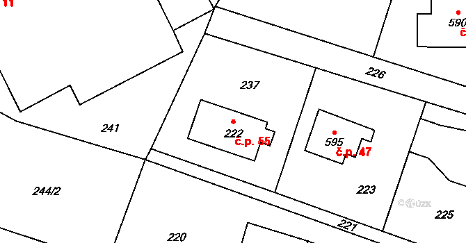 Sedlecko 55, Bušovice na parcele st. 222 v KÚ Sedlecko, Katastrální mapa