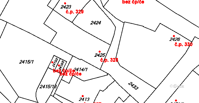 Jemnice 328 na parcele st. 2425 v KÚ Jemnice, Katastrální mapa