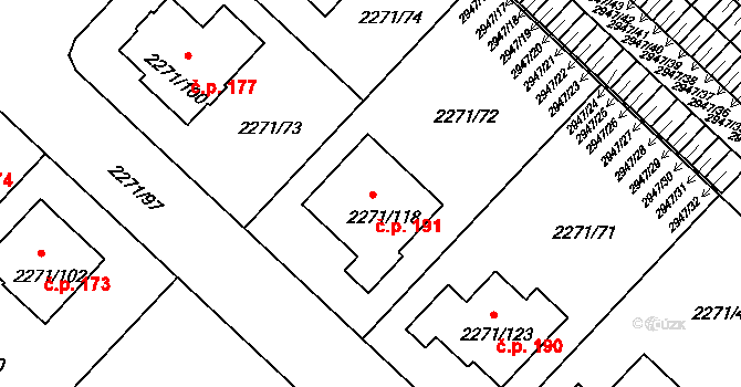 Dačice IV 191, Dačice na parcele st. 2271/118 v KÚ Dačice, Katastrální mapa