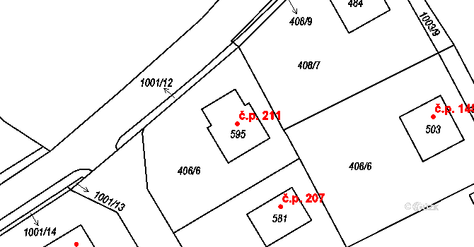 Doubravčice 211 na parcele st. 595 v KÚ Doubravčice, Katastrální mapa