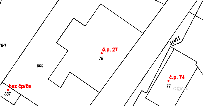 Lomnice 27 na parcele st. 78 v KÚ Lomnice u Rýmařova, Katastrální mapa