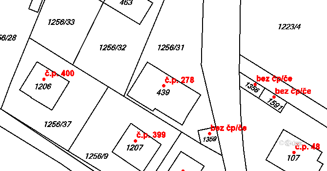 Čerčany 278 na parcele st. 439 v KÚ Čerčany, Katastrální mapa