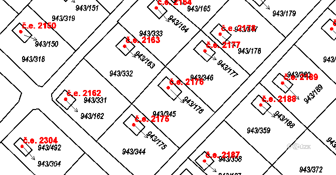 Velká Chuchle 2176, Praha na parcele st. 943/176 v KÚ Velká Chuchle, Katastrální mapa