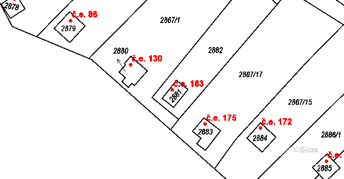Lhota Samoty 183, Planá nad Lužnicí na parcele st. 2881 v KÚ Planá nad Lužnicí, Katastrální mapa