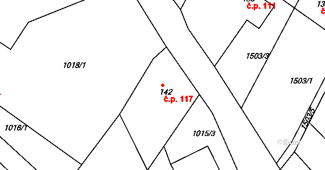Řečice 117 na parcele st. 142 v KÚ Řečice nad Bobrůvkou, Katastrální mapa