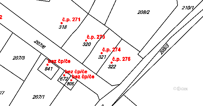 Plesná 274 na parcele st. 321 v KÚ Plesná, Katastrální mapa