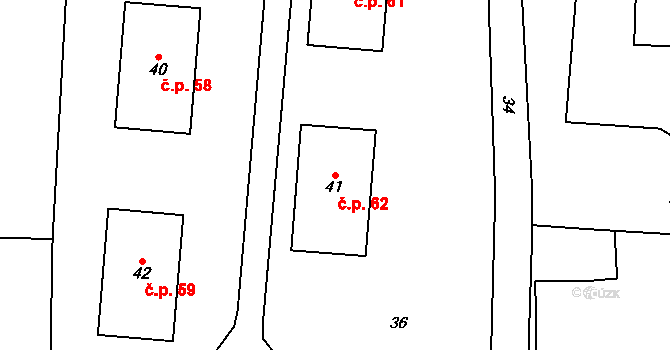 Milhostov 62 na parcele st. 41 v KÚ Milhostov, Katastrální mapa