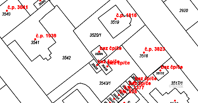 Chomutov 38660873 na parcele st. 3520/4 v KÚ Chomutov I, Katastrální mapa