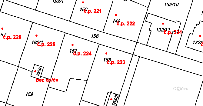 Oldřišov 223 na parcele st. 163 v KÚ Oldřišov, Katastrální mapa