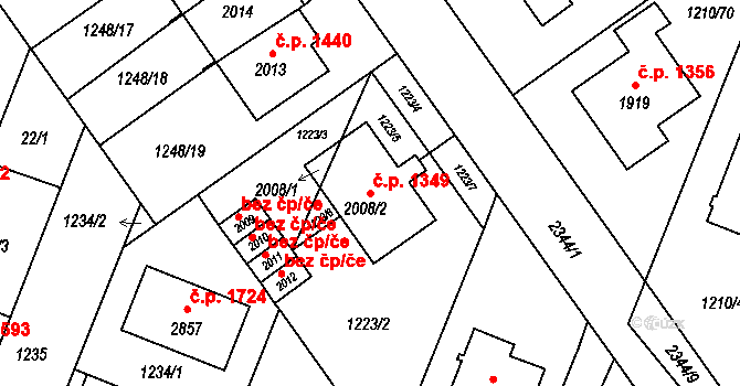 Kateřinky 1349, Opava na parcele st. 2008/2 v KÚ Kateřinky u Opavy, Katastrální mapa