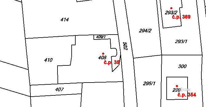 Bobrovníky 35, Hlučín na parcele st. 408 v KÚ Bobrovníky, Katastrální mapa