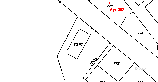Svatava 49838873 na parcele st. 80/91 v KÚ Čistá u Svatavy, Katastrální mapa