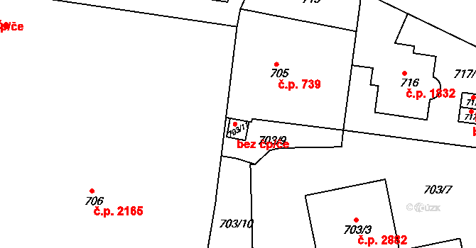 Teplice 52001873 na parcele st. 703/11 v KÚ Teplice, Katastrální mapa