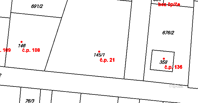 Jetětice 21 na parcele st. 145/1 v KÚ Jetětice, Katastrální mapa