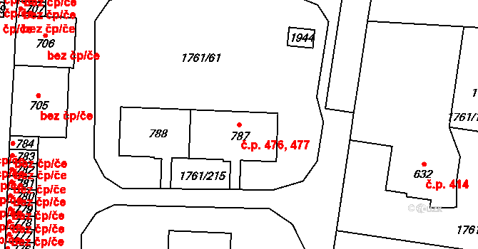 Horní Bříza 476,477 na parcele st. 787 v KÚ Horní Bříza, Katastrální mapa