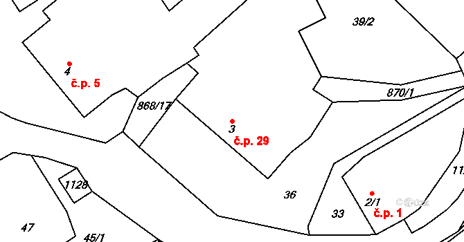Radimovice 29, Všeruby na parcele st. 3 v KÚ Radimovice u Všerub, Katastrální mapa
