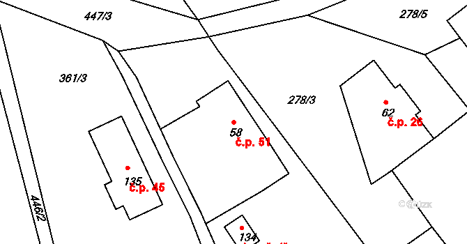 Jizbice 51, Náchod na parcele st. 58 v KÚ Jizbice u Náchoda, Katastrální mapa