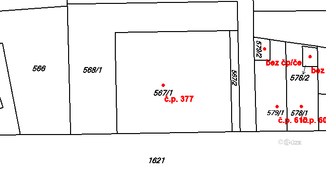 Hronov 377 na parcele st. 567/1 v KÚ Hronov, Katastrální mapa