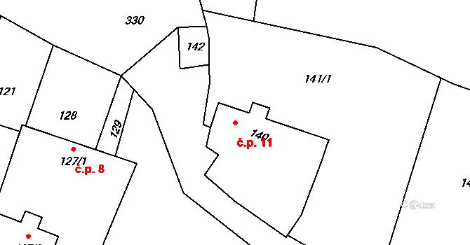 Heřmanice 11, Starý Jičín na parcele st. 140 v KÚ Heřmanice u Polomi, Katastrální mapa