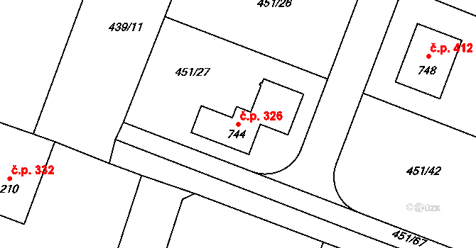 Horoušánky 326, Horoušany na parcele st. 744 v KÚ Horoušany, Katastrální mapa