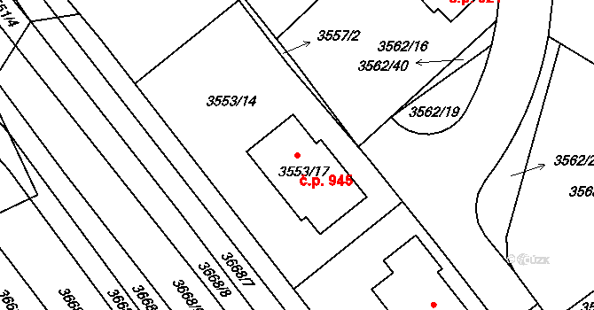 Veselí nad Lužnicí II 945, Veselí nad Lužnicí na parcele st. 3553/17 v KÚ Veselí nad Lužnicí, Katastrální mapa