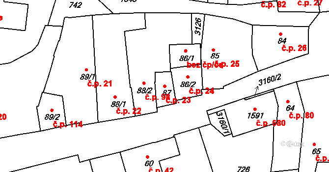 Velešín 23 na parcele st. 87 v KÚ Velešín, Katastrální mapa