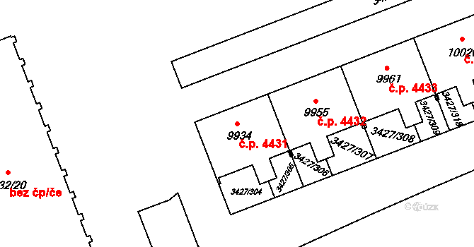 Hodonín 4431 na parcele st. 9934 v KÚ Hodonín, Katastrální mapa