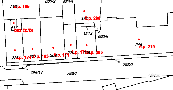 Cítoliby 205 na parcele st. 236 v KÚ Cítoliby, Katastrální mapa