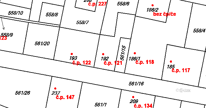 Telce 121, Peruc na parcele st. 192 v KÚ Telce, Katastrální mapa