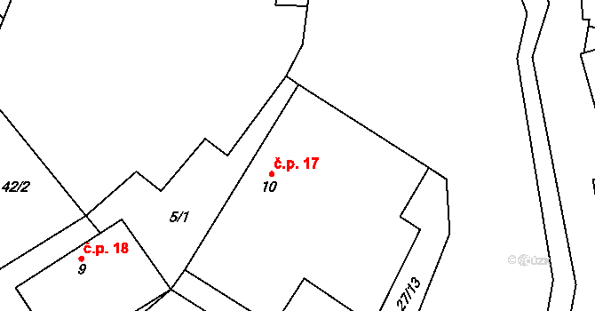 Simtany 17, Pohled na parcele st. 10 v KÚ Simtany, Katastrální mapa