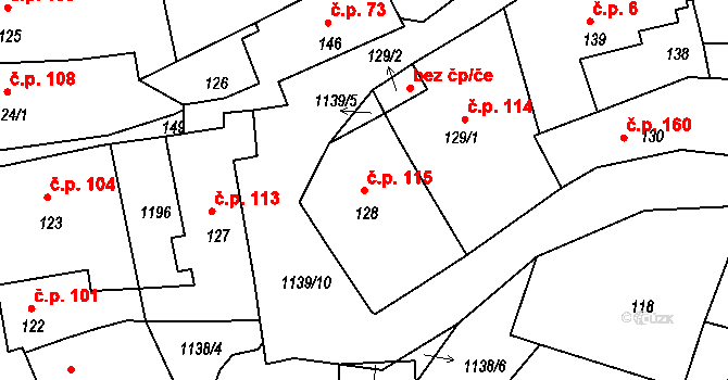 Štěnovice 115 na parcele st. 128 v KÚ Štěnovice, Katastrální mapa