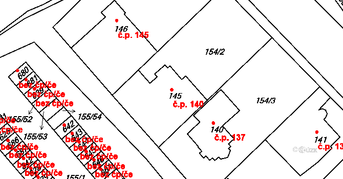 Sedlec 140, Starý Plzenec na parcele st. 145 v KÚ Sedlec u Starého Plzence, Katastrální mapa