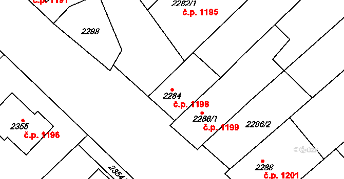 Rakšice 1198, Moravský Krumlov na parcele st. 2284 v KÚ Moravský Krumlov, Katastrální mapa
