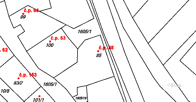 Opatovice 58 na parcele st. 85 v KÚ Opatovice u Hranic, Katastrální mapa